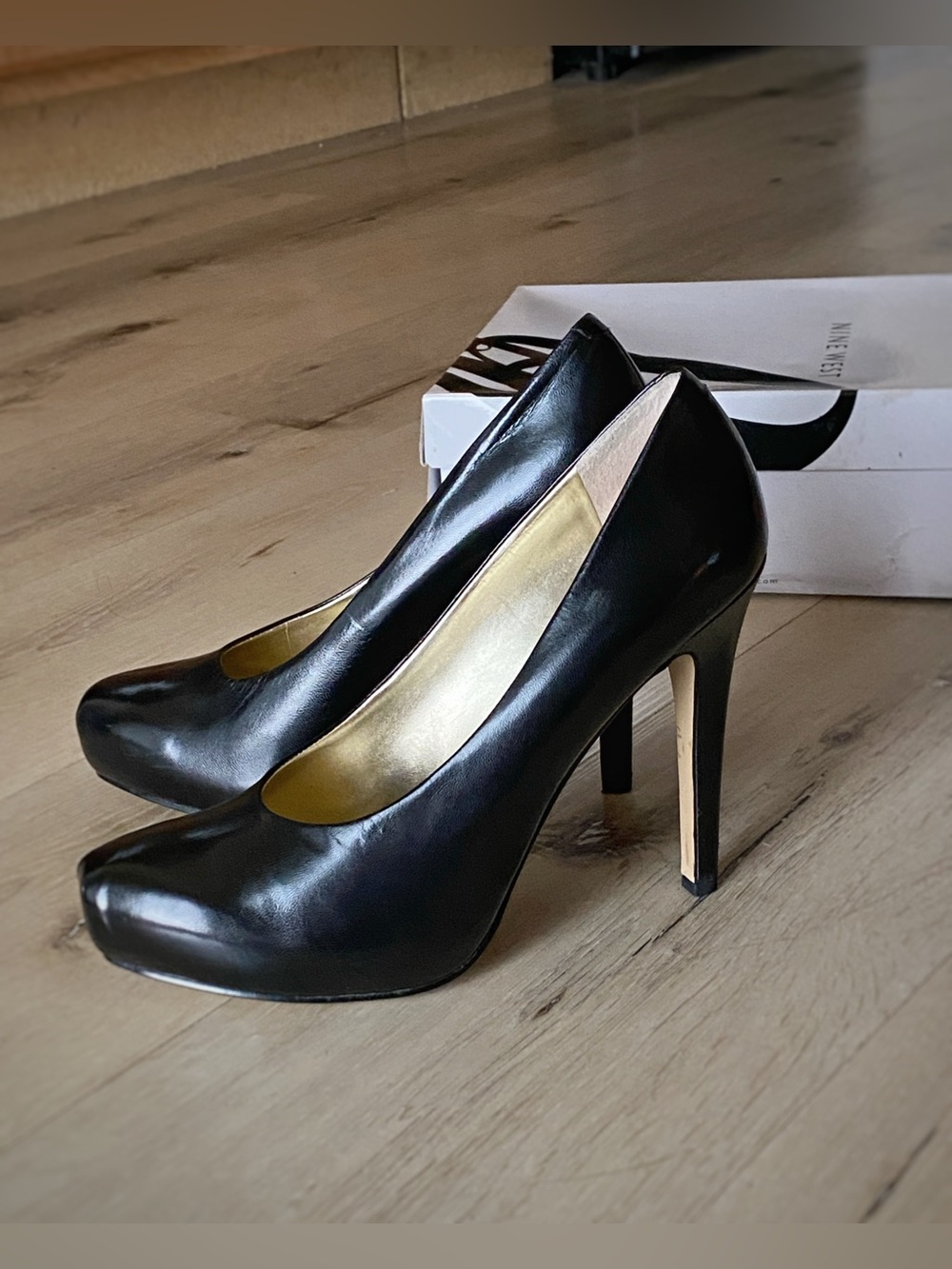 Black Leather High Heel Pumps
